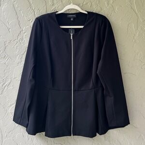 Lane Bryant Women's Size 20 Black Silver Zip Ponte Long Sleeve Blazer Jacket NWT